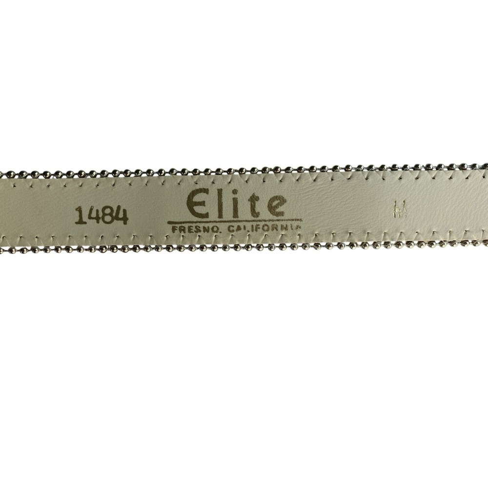 Vtg Elite Fresno CA Leather Belt M Western Space Cowgirl Boho Silver Horseshoe - Picture 2 of 9
